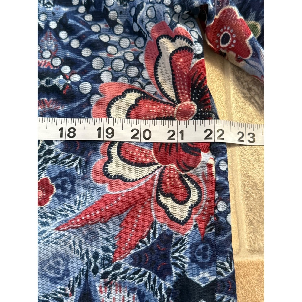 Alfred Dunner Womens Blue Red Floral Mesh Lined Blouse Top Size 18 Long Sleeve - Picture 5 of 5